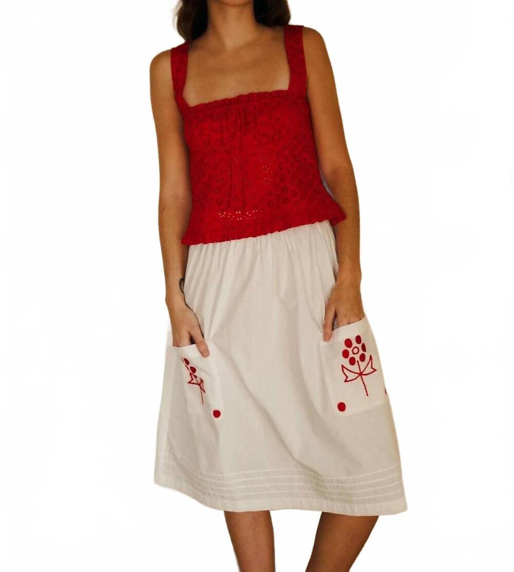 NEW MILLE britt midi skirt in folk embroidery